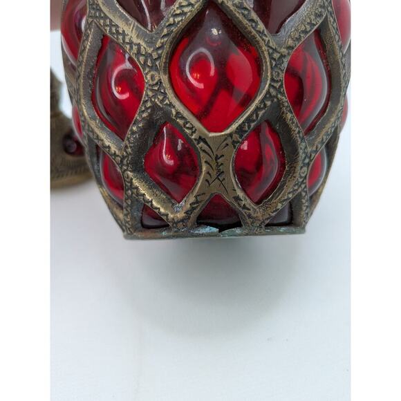 Vintage India Ruby Red Bubble Glass Jar With Lid Apothecary Moroccan Style - Picture 5 of 6